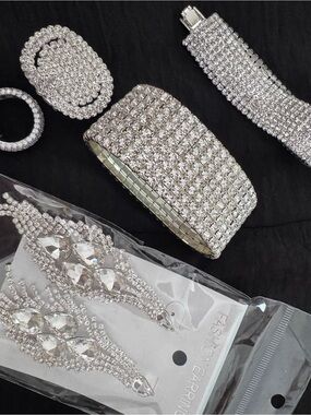 Silver Crystal Rhinestone Bracelet Set